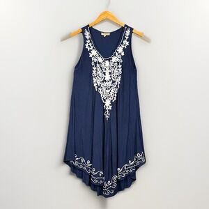 Wayan Natural Wear Coverup Dress Womens OS Swim Resortwear Boho Embroidered